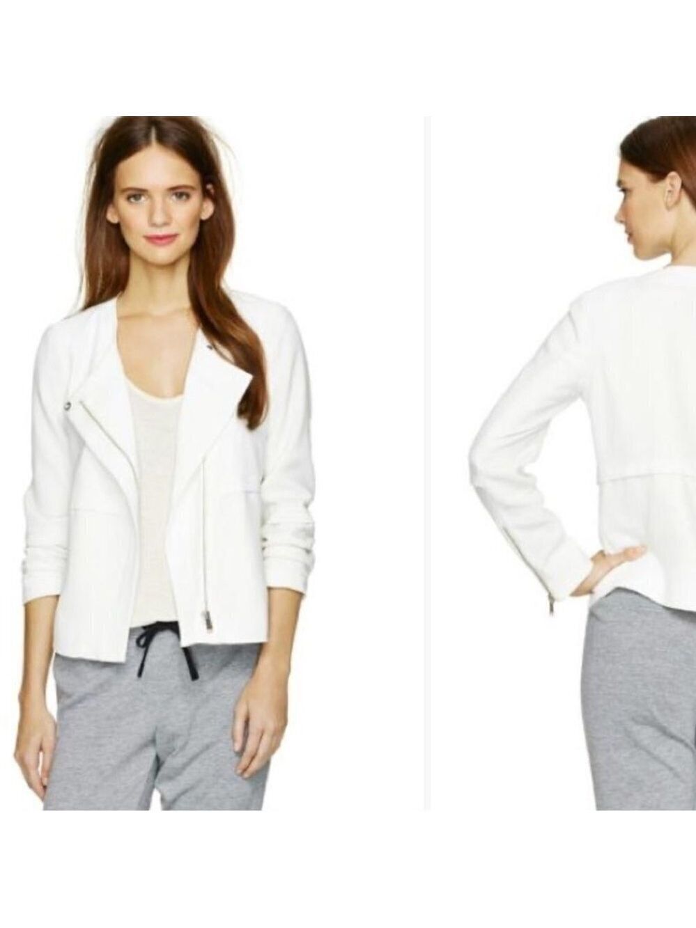 ** BABATON Off White Japanese Crepe Moto Zip Front Jacket Size 00